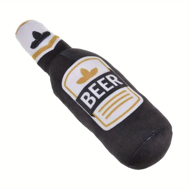 BarkBrew Squeaky Beer Bottle Toy – Plush Dog Chew Toy | Interactive Squeaker | Durable Bite-Resistant Play Toy