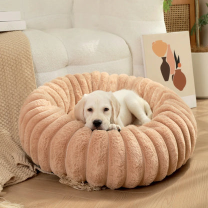 FurCloud Calming Pet Bed – Luxury Faux Fur Round Dog Bed | Warm Washable Sofa Bed | Cosy All-Season Bed for Dogs & Cats
