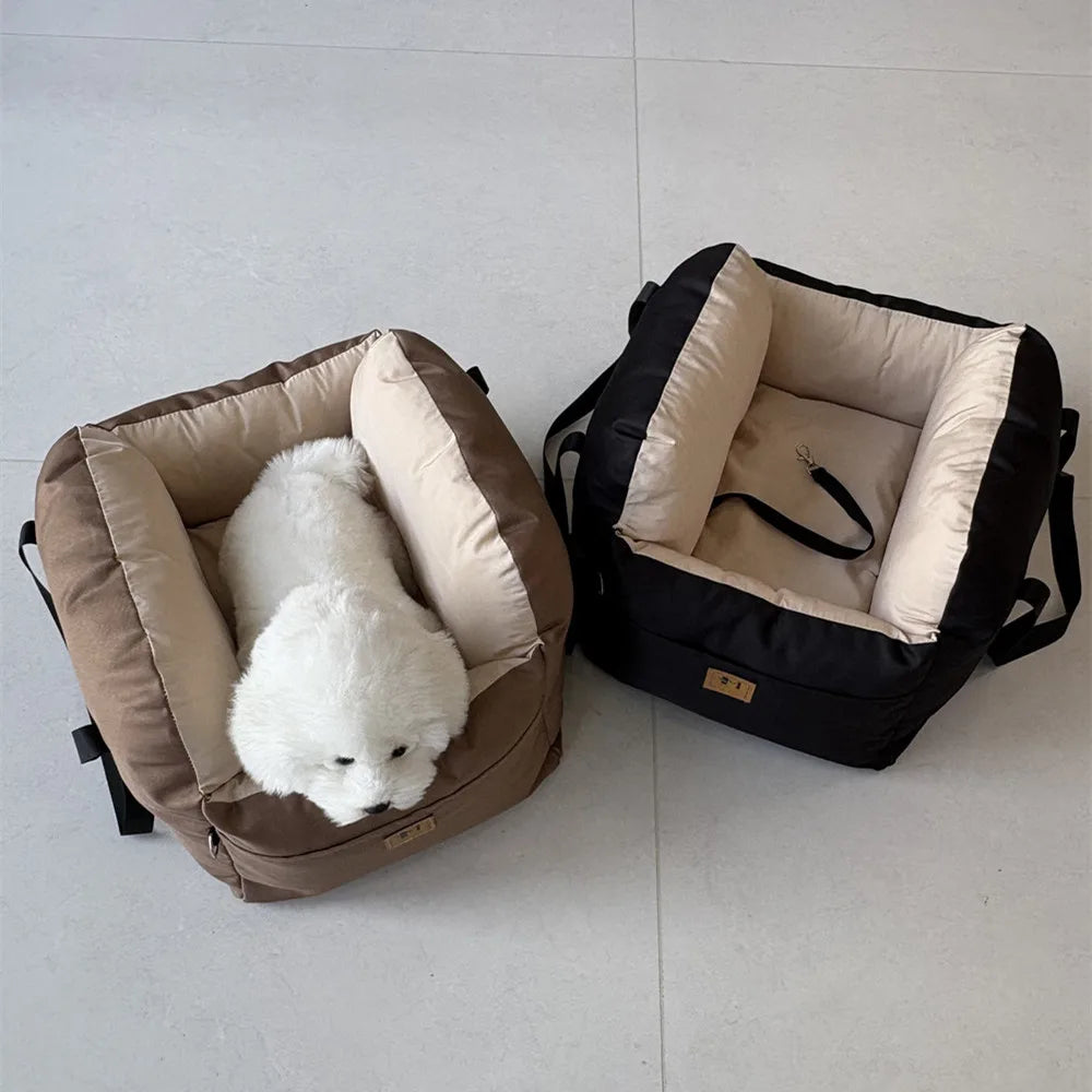 TravelNest Secure Pet Car Seat – Washable Dog Booster Seat | Safety Belt Travel Bed | Comfortable Car Sofa for Small Dogs & Cats