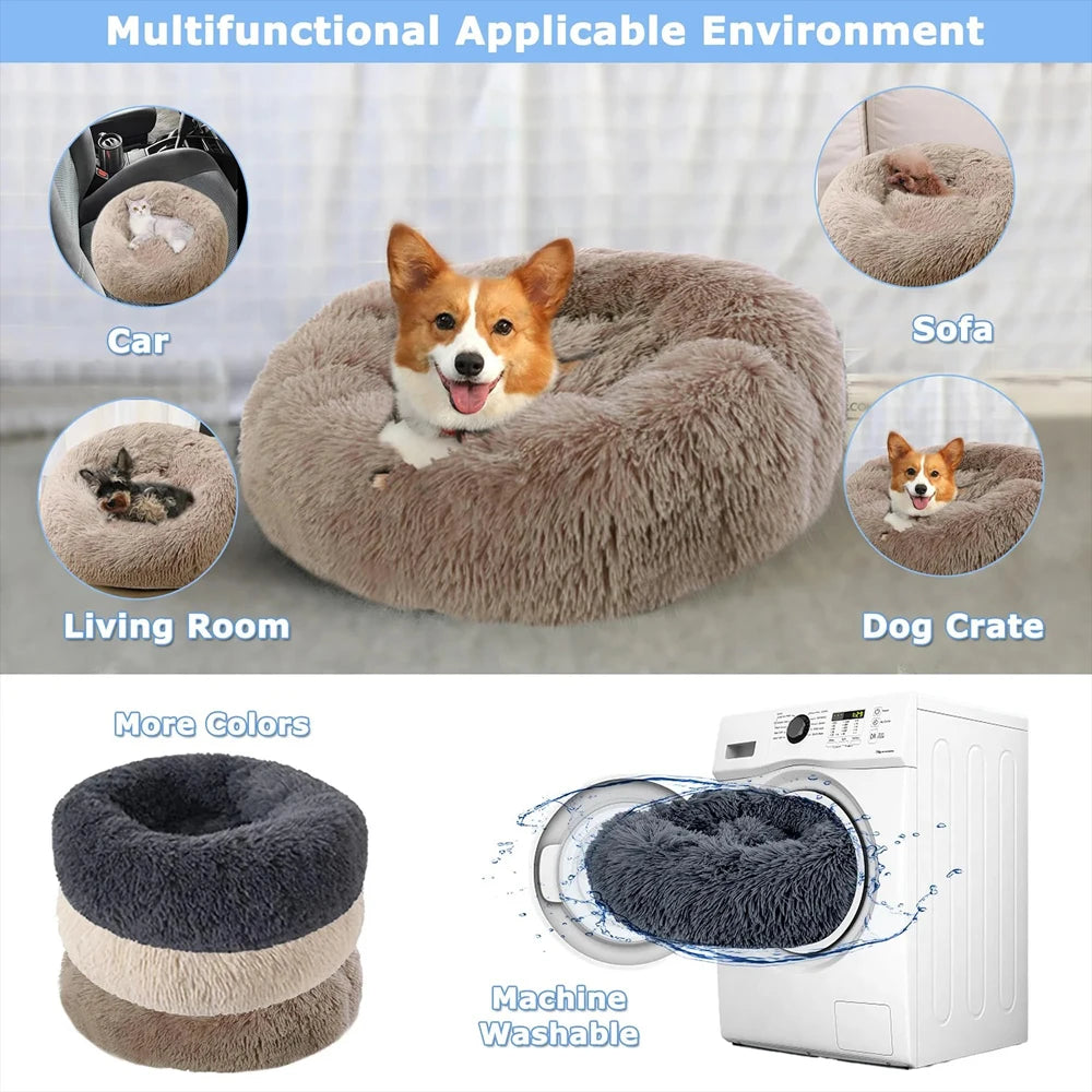 CloudNest Calming Dog Bed – Ultra-Soft Plush Pet Bed | Warm Washable Round Dog Sofa | Non-Slip Comfort Bed for Dogs & Cats
