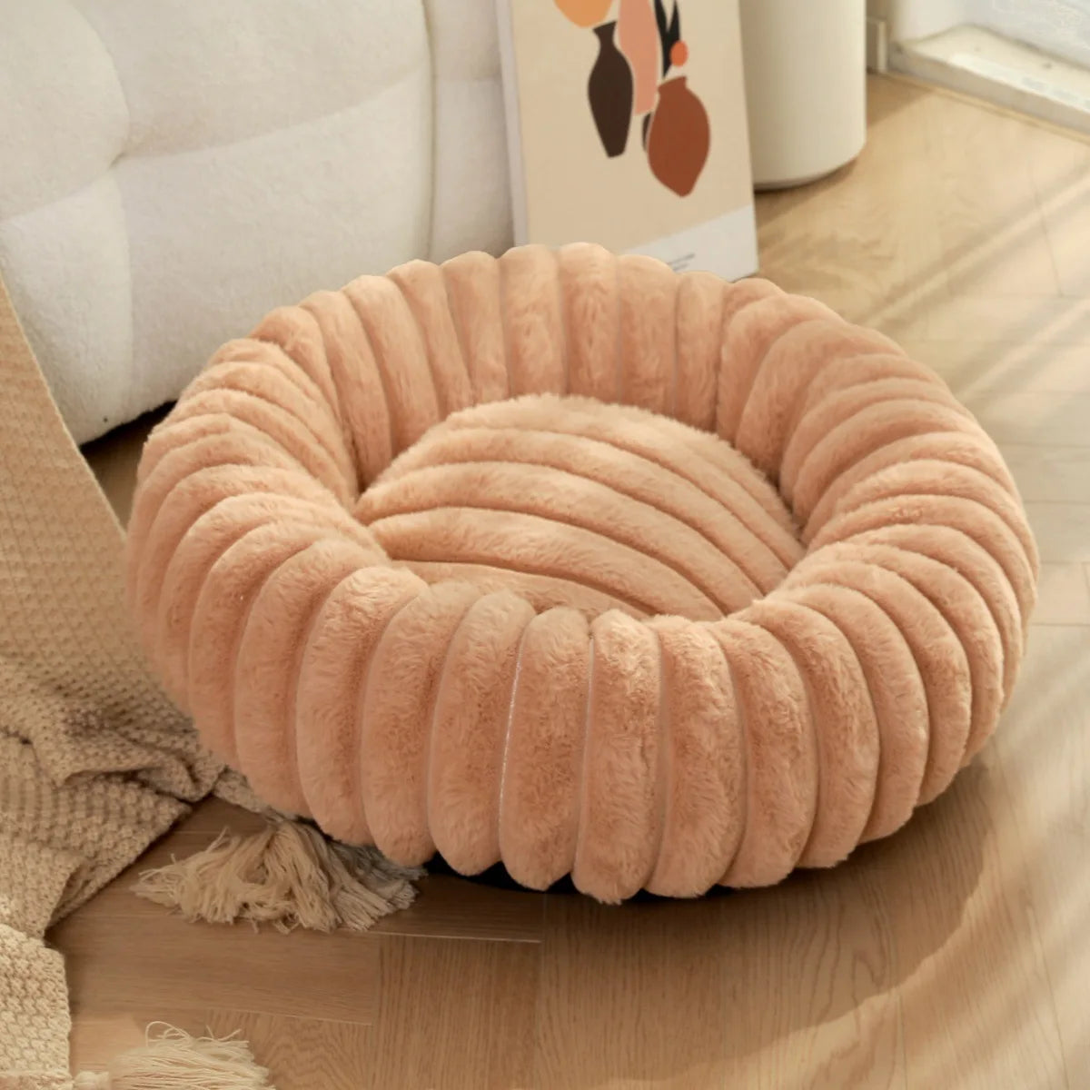 FurCloud Calming Pet Bed – Luxury Faux Fur Round Dog Bed | Warm Washable Sofa Bed | Cosy All-Season Bed for Dogs & Cats