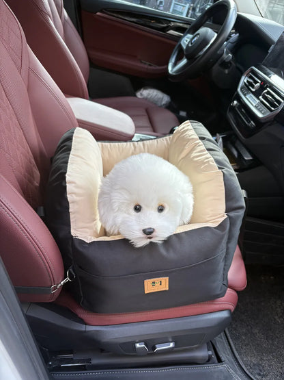 TravelNest Secure Pet Car Seat – Washable Dog Booster Seat | Safety Belt Travel Bed | Comfortable Car Sofa for Small Dogs & Cats