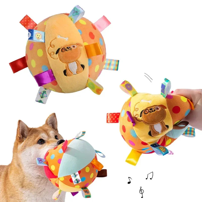 TugBounce Interactive Ball Toy – Plush Dog Tug Ball | Bite-Resistant Training Toy | Squeaky & Bell Enrichment for Active Dogs