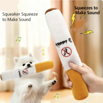 PuffPaws Squeaky Cigar Toy – Plush Dog Chew Toy | Durable Bite-Resistant Squeaker | Interactive Novelty Dog Toy