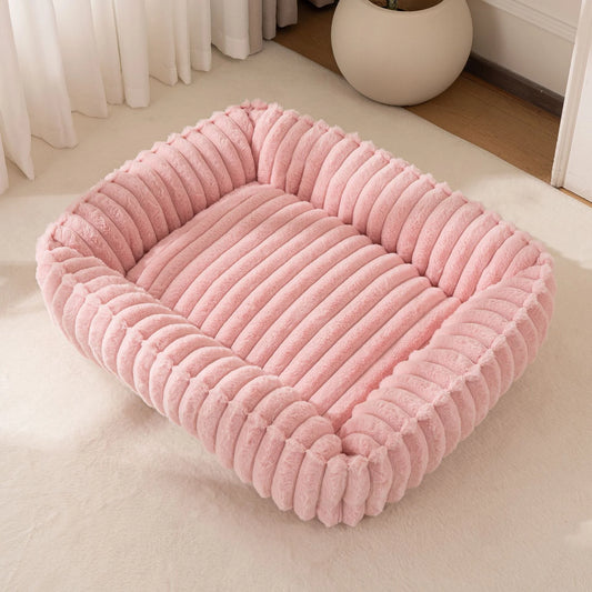 WarmNest Deluxe Dog Bed – Plush Rectangular Pet Sofa | Washable Corduroy Dog & Cat Bed | Cosy Winter Cushion with Removable Cover