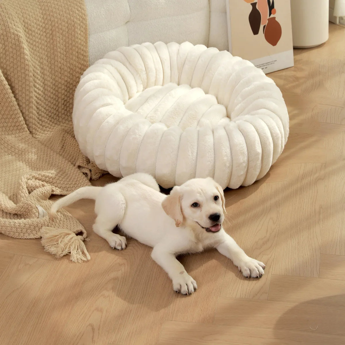 FurCloud Calming Pet Bed – Luxury Faux Fur Round Dog Bed | Warm Washable Sofa Bed | Cosy All-Season Bed for Dogs & Cats