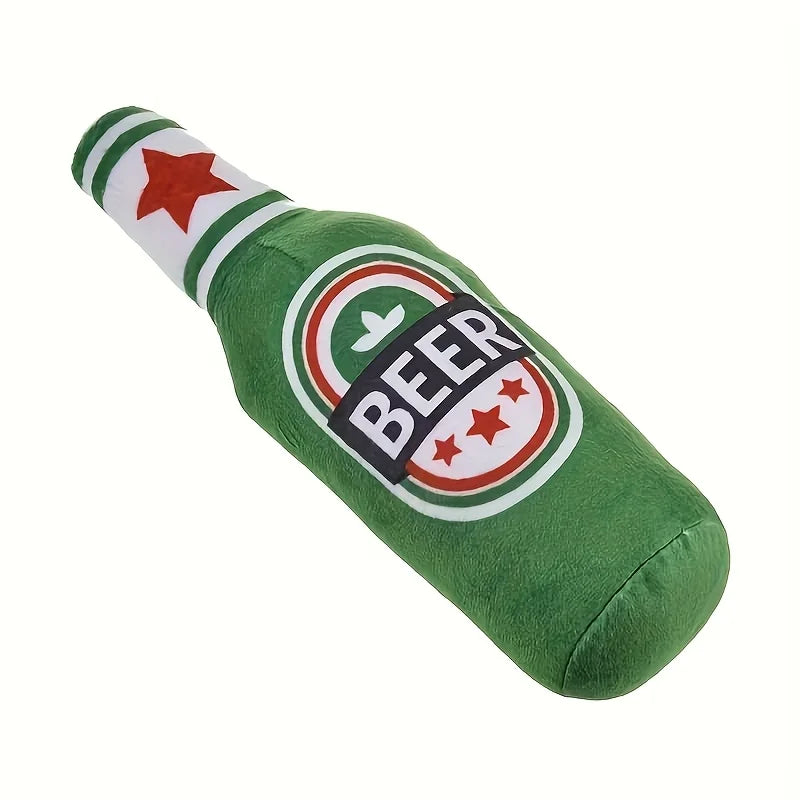 BarkBrew Squeaky Beer Bottle Toy – Plush Dog Chew Toy | Interactive Squeaker | Durable Bite-Resistant Play Toy