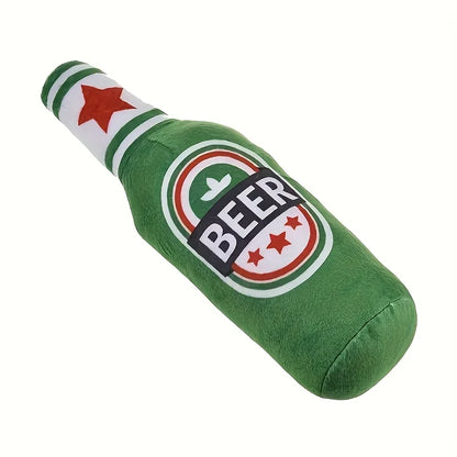 BarkBrew Squeaky Beer Bottle Toy – Plush Dog Chew Toy | Interactive Squeaker | Durable Bite-Resistant Play Toy