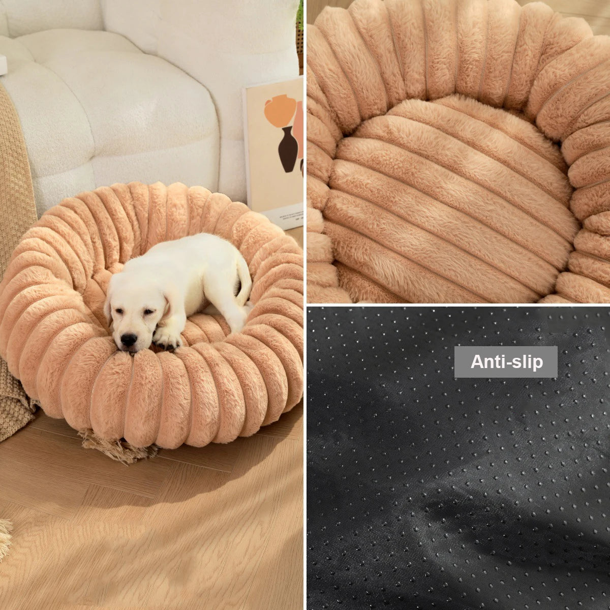 FurCloud Calming Pet Bed – Luxury Faux Fur Round Dog Bed | Warm Washable Sofa Bed | Cosy All-Season Bed for Dogs & Cats