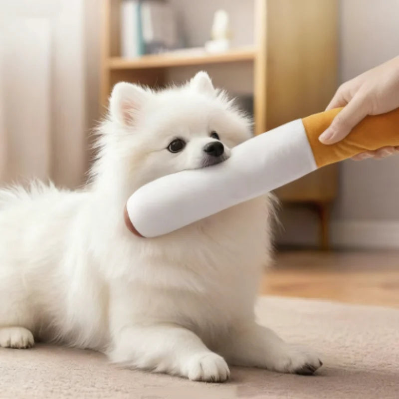 PuffPaws Squeaky Cigar Toy – Plush Dog Chew Toy | Durable Bite-Resistant Squeaker | Interactive Novelty Dog Toy