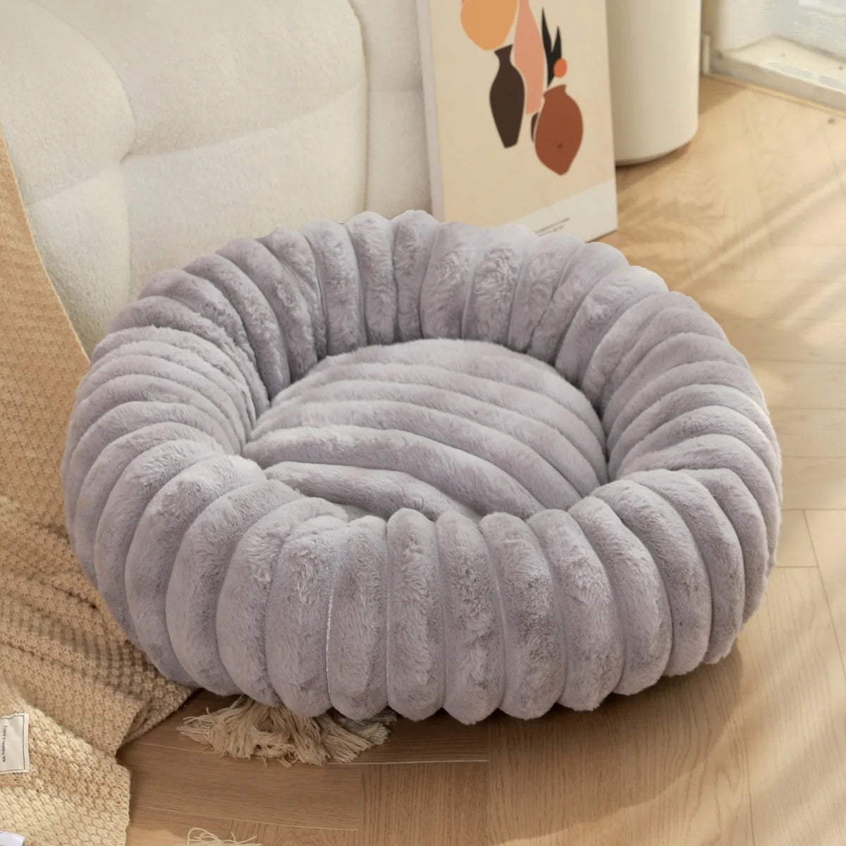 FurCloud Calming Pet Bed – Luxury Faux Fur Round Dog Bed | Warm Washable Sofa Bed | Cosy All-Season Bed for Dogs & Cats
