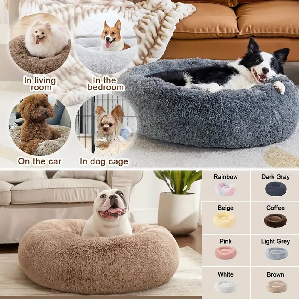 CloudNest Calming Dog Bed – Ultra-Soft Plush Pet Bed | Warm Washable Round Dog Sofa | Non-Slip Comfort Bed for Dogs & Cats