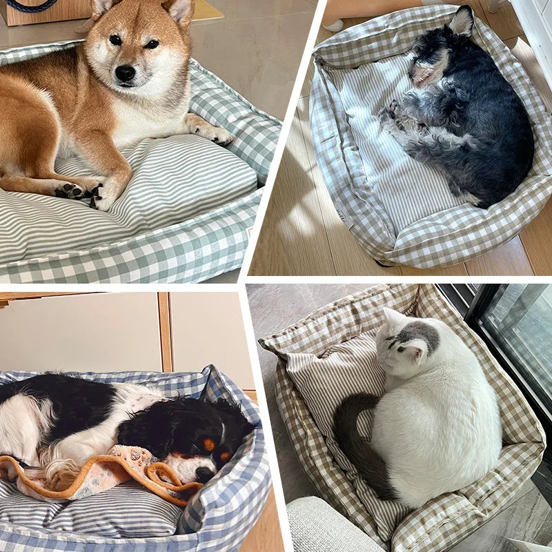 CosyNest Cotton Pet Sofa Bed – Breathable Indoor Dog & Cat Bed | Soft Striped Sleeping Cushion | Comfortable Pet Kennel for Small & Medium Pets