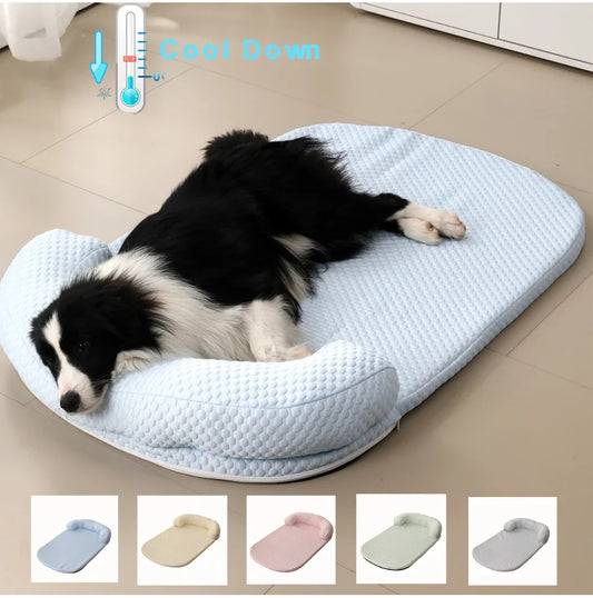 BreezeNest Cooling Pet Bed – Breathable Ice Silk Dog Mattress | Summer Washable Cushion with Pillow | Non-Slip Bed for Dogs & Cats