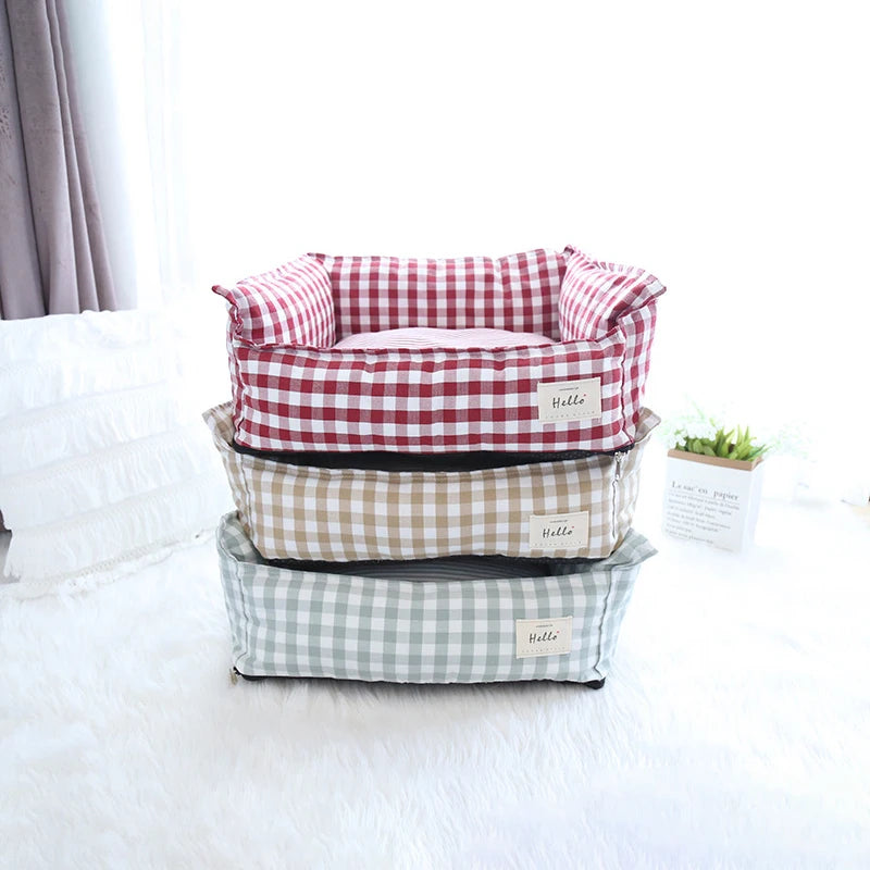 CosyNest Cotton Pet Sofa Bed – Breathable Indoor Dog & Cat Bed | Soft Striped Sleeping Cushion | Comfortable Pet Kennel for Small & Medium Pets