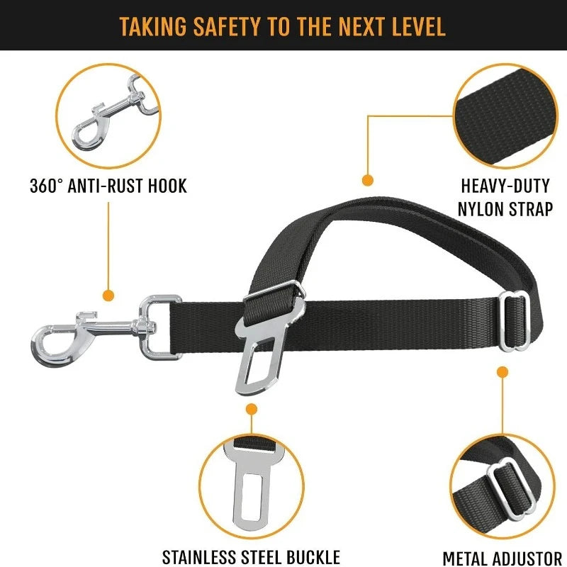 DriveGuard Adjustable Pet Car Safety Seat Belt – Secure Travel Harness Lead for Dogs & Cats