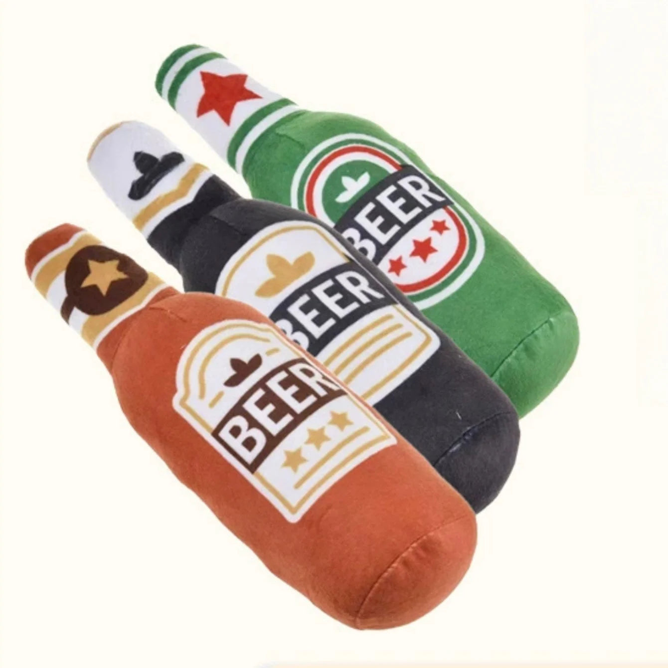 BarkBrew Squeaky Beer Bottle Toy – Plush Dog Chew Toy | Interactive Squeaker | Durable Bite-Resistant Play Toy