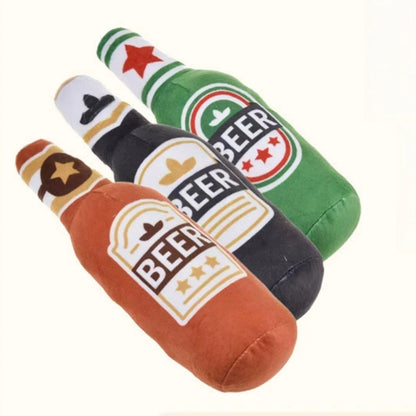 BarkBrew Squeaky Beer Bottle Toy – Plush Dog Chew Toy | Interactive Squeaker | Durable Bite-Resistant Play Toy
