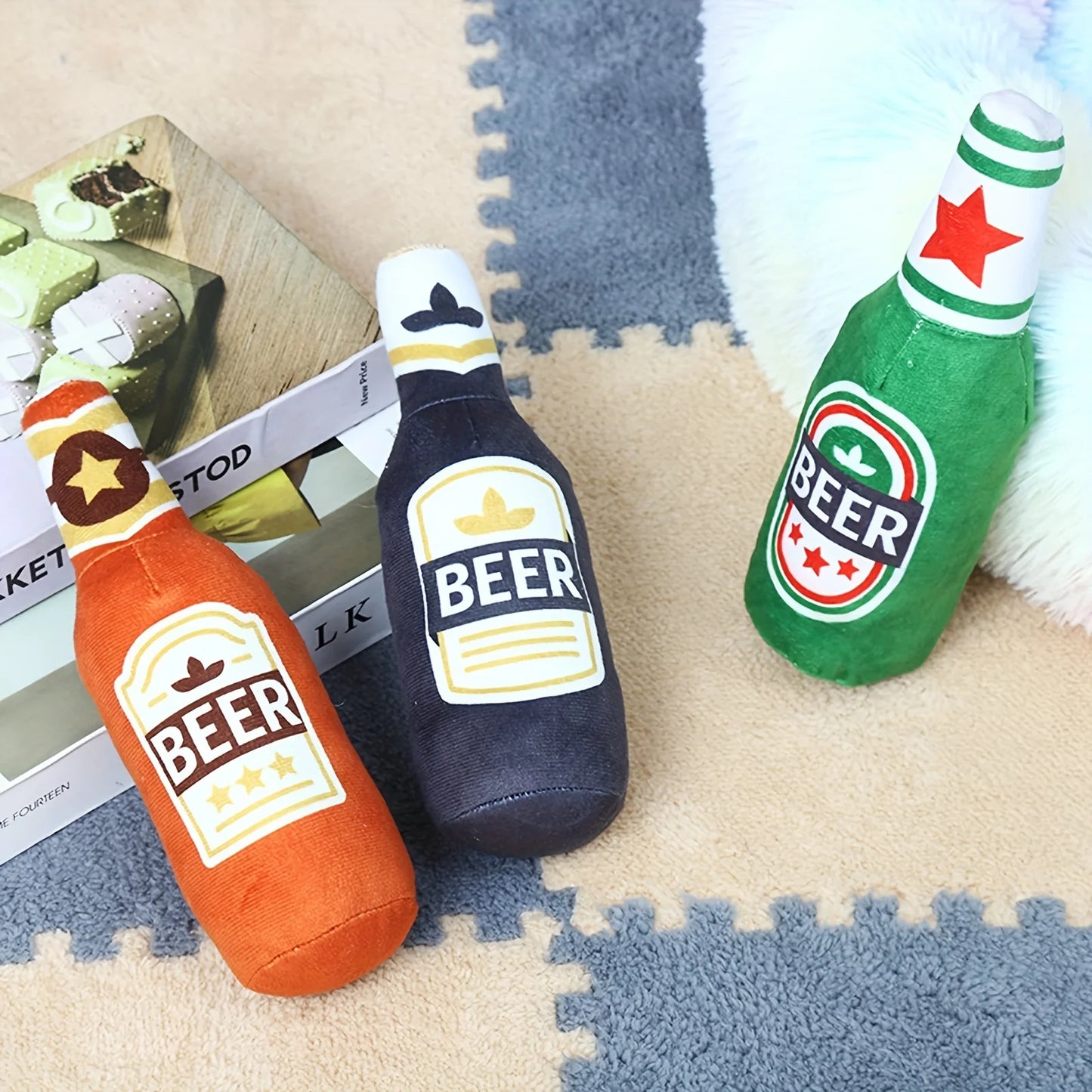 BarkBrew Squeaky Beer Bottle Toy – Plush Dog Chew Toy | Interactive Squeaker | Durable Bite-Resistant Play Toy