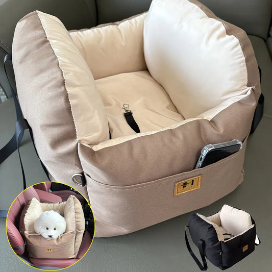 TravelNest Secure Pet Car Seat – Washable Dog Booster Seat | Safety Belt Travel Bed | Comfortable Car Sofa for Small Dogs & Cats