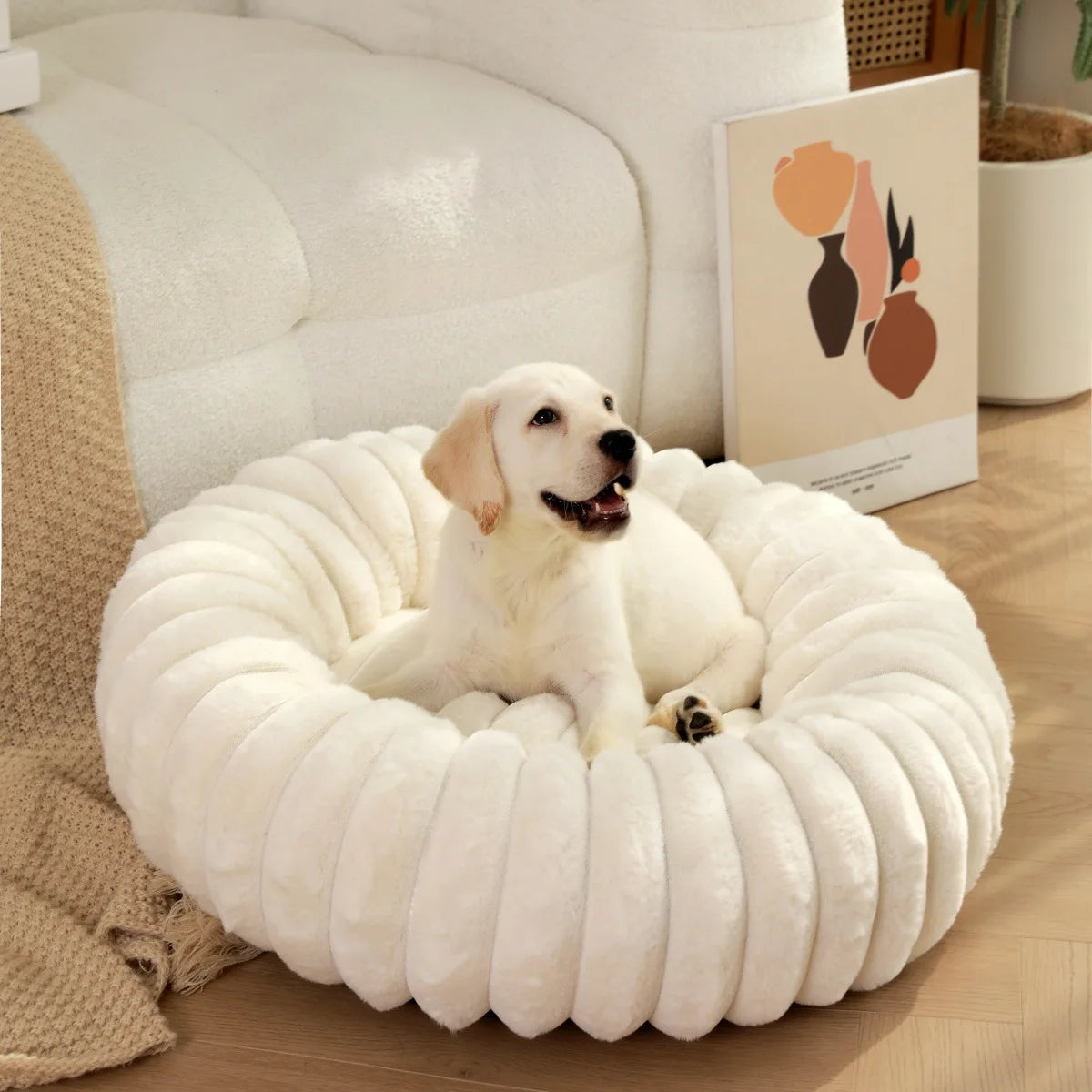 FurCloud Calming Pet Bed – Luxury Faux Fur Round Dog Bed | Warm Washable Sofa Bed | Cosy All-Season Bed for Dogs & Cats