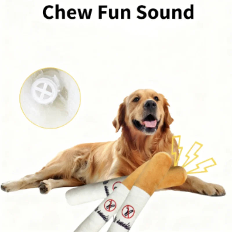 PuffPaws Squeaky Cigar Toy – Plush Dog Chew Toy | Durable Bite-Resistant Squeaker | Interactive Novelty Dog Toy