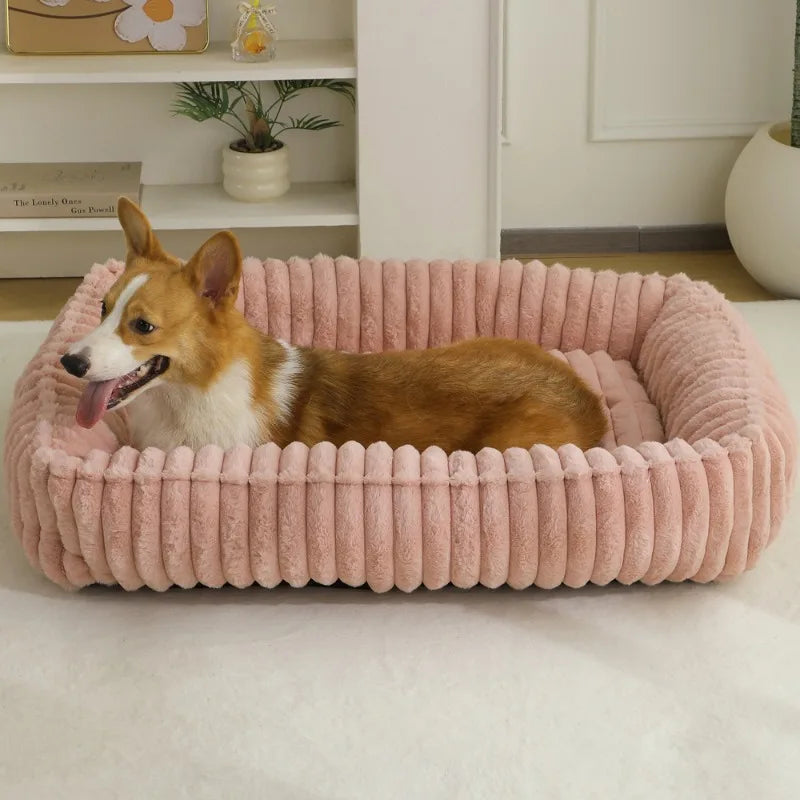 WarmNest Deluxe Dog Bed – Plush Rectangular Pet Sofa | Washable Corduroy Dog & Cat Bed | Cosy Winter Cushion with Removable Cover