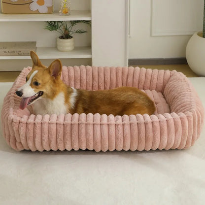 WarmNest Deluxe Dog Bed – Plush Rectangular Pet Sofa | Washable Corduroy Dog & Cat Bed | Cosy Winter Cushion with Removable Cover
