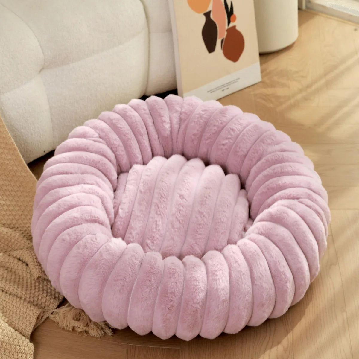FurCloud Calming Pet Bed – Luxury Faux Fur Round Dog Bed | Warm Washable Sofa Bed | Cosy All-Season Bed for Dogs & Cats