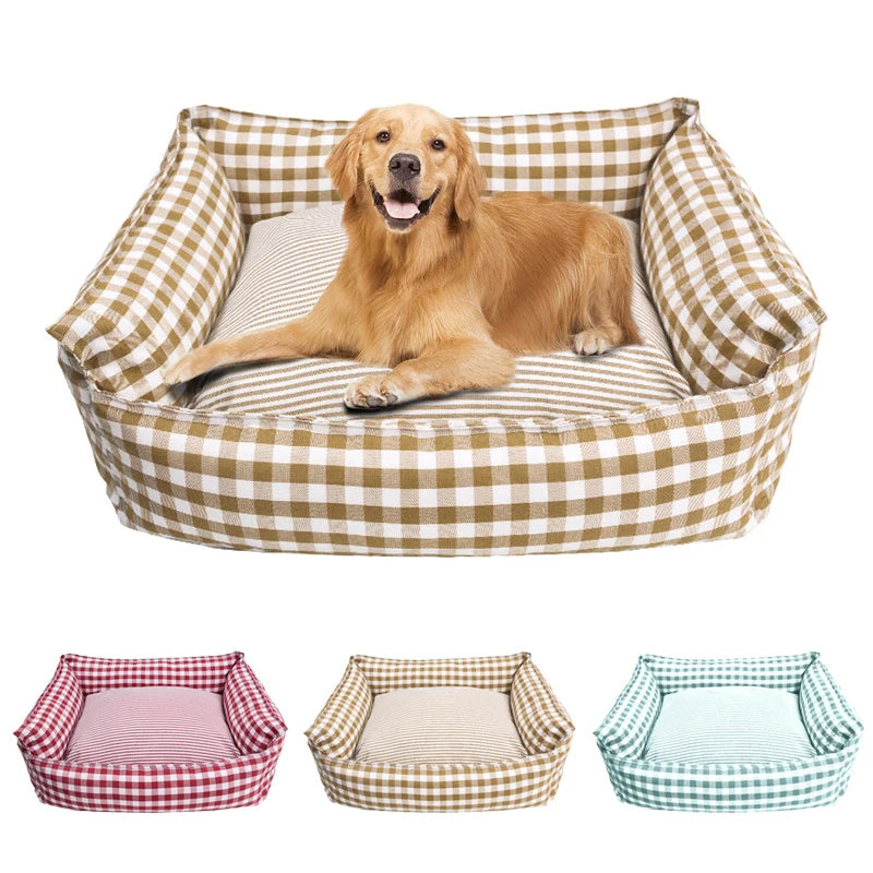 CosyNest Cotton Pet Sofa Bed – Breathable Indoor Dog & Cat Bed | Soft Striped Sleeping Cushion | Comfortable Pet Kennel for Small & Medium Pets