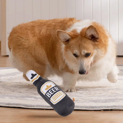 BarkBrew Squeaky Beer Bottle Toy – Plush Dog Chew Toy | Interactive Squeaker | Durable Bite-Resistant Play Toy