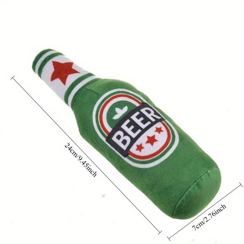 BarkBrew Squeaky Beer Bottle Toy – Plush Dog Chew Toy | Interactive Squeaker | Durable Bite-Resistant Play Toy