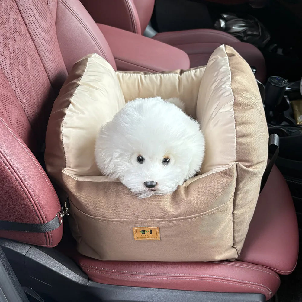 TravelNest Secure Pet Car Seat – Washable Dog Booster Seat | Safety Belt Travel Bed | Comfortable Car Sofa for Small Dogs & Cats