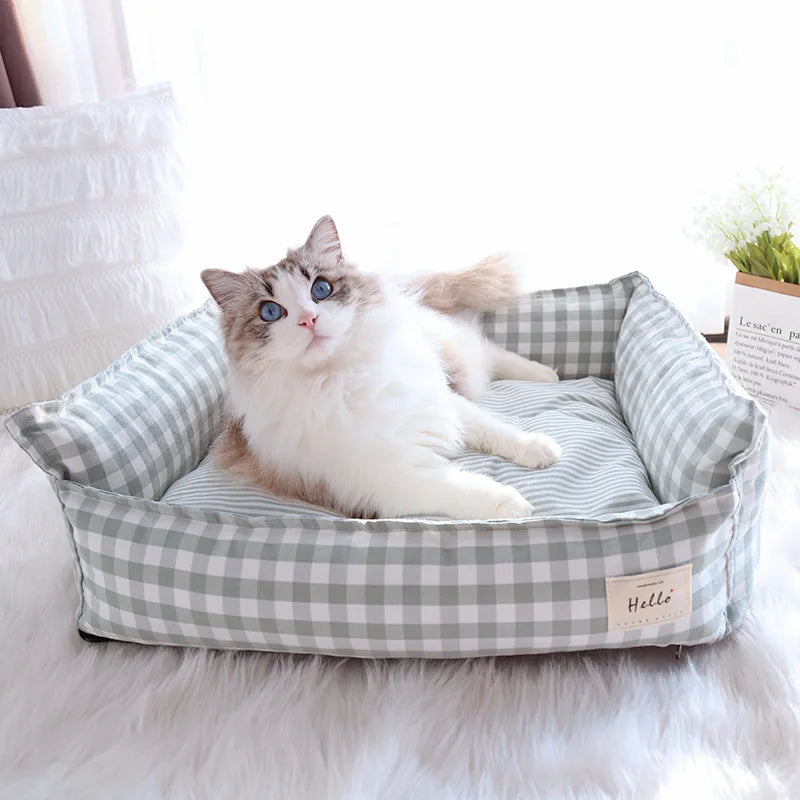 CosyNest Cotton Pet Sofa Bed – Breathable Indoor Dog & Cat Bed | Soft Striped Sleeping Cushion | Comfortable Pet Kennel for Small & Medium Pets