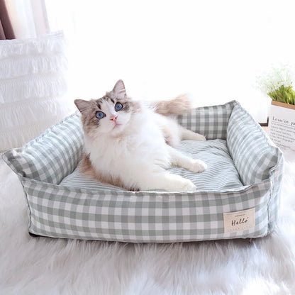 CosyNest Cotton Pet Sofa Bed – Breathable Indoor Dog & Cat Bed | Soft Striped Sleeping Cushion | Comfortable Pet Kennel for Small & Medium Pets