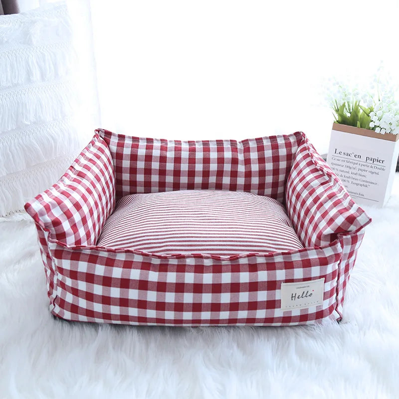 CosyNest Cotton Pet Sofa Bed – Breathable Indoor Dog & Cat Bed | Soft Striped Sleeping Cushion | Comfortable Pet Kennel for Small & Medium Pets