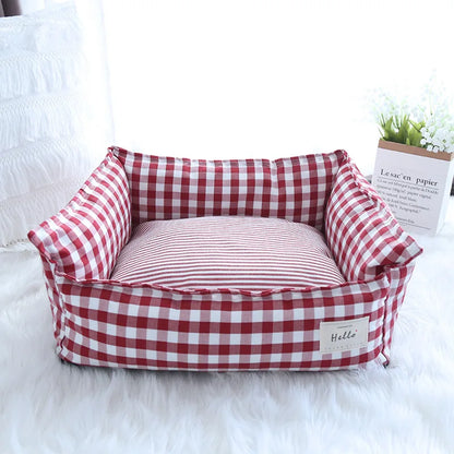 CosyNest Cotton Pet Sofa Bed – Breathable Indoor Dog & Cat Bed | Soft Striped Sleeping Cushion | Comfortable Pet Kennel for Small & Medium Pets