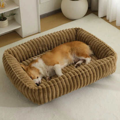 WarmNest Deluxe Dog Bed – Plush Rectangular Pet Sofa | Washable Corduroy Dog & Cat Bed | Cosy Winter Cushion with Removable Cover