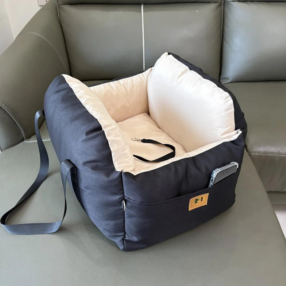 TravelNest Secure Pet Car Seat – Washable Dog Booster Seat | Safety Belt Travel Bed | Comfortable Car Sofa for Small Dogs & Cats