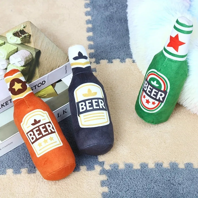 BarkBrew Squeaky Beer Bottle Toy – Plush Dog Chew Toy | Interactive Squeaker | Durable Bite-Resistant Play Toy