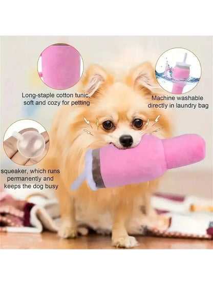 Sip & Squeak Plush Cup Toy – Interactive Dog Chew Toy | Soft Squeaky Teething Toy | Bite-Resistant Plush Toy for Puppies & Dogs