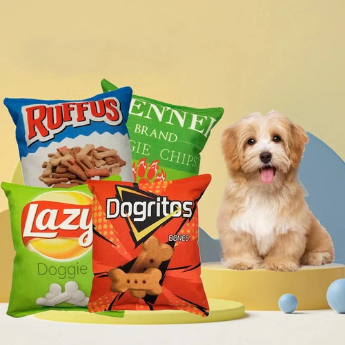 CrunchPaws Crisps Plush Dog Toy – Squeaky Chew Toy | Fun Snack-Inspired Plush | Interactive Dental Play Toy