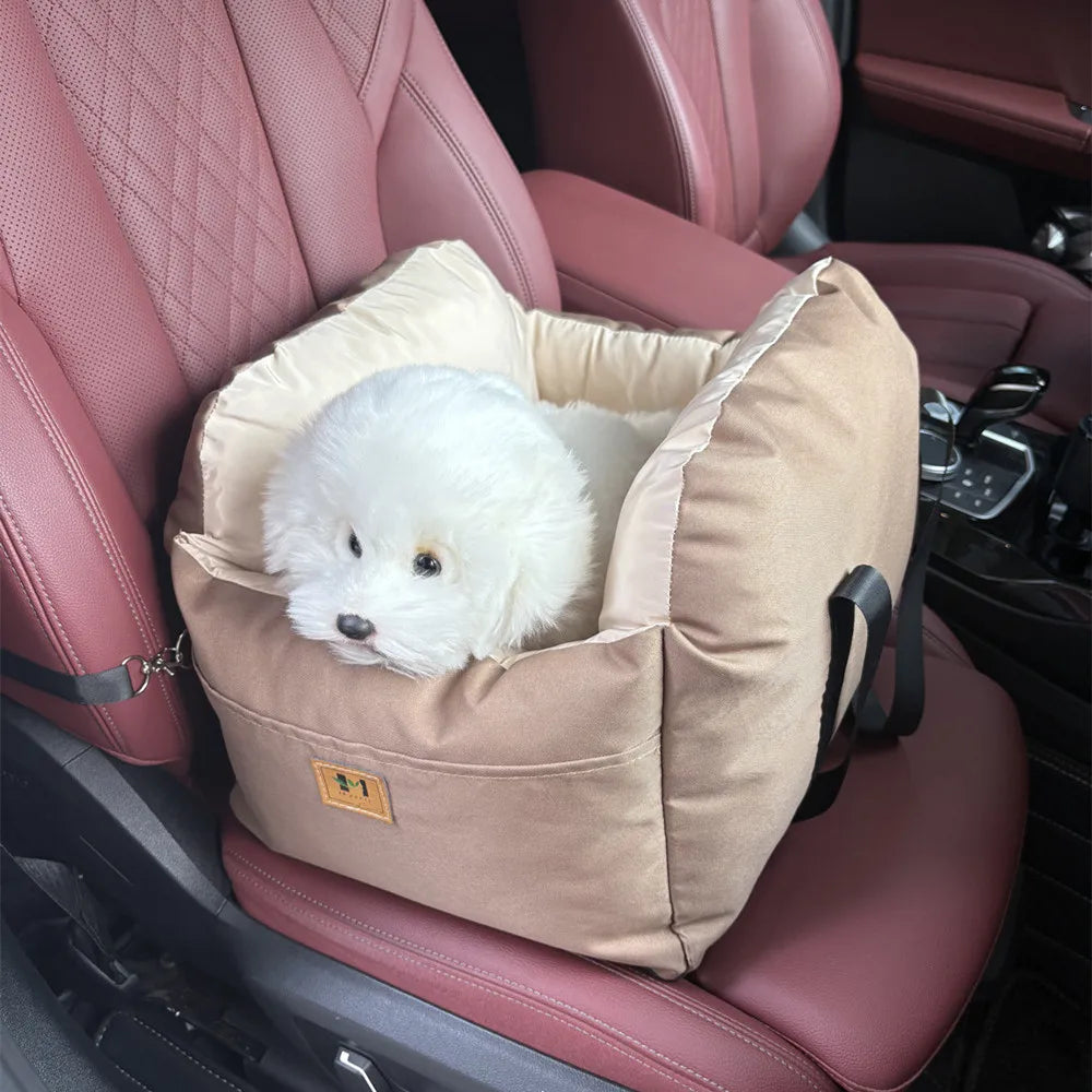 TravelNest Secure Pet Car Seat – Washable Dog Booster Seat | Safety Belt Travel Bed | Comfortable Car Sofa for Small Dogs & Cats