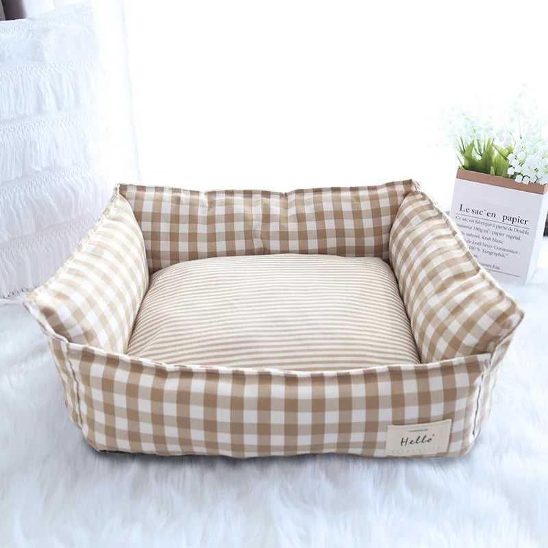CosyNest Cotton Pet Sofa Bed – Breathable Indoor Dog & Cat Bed | Soft Striped Sleeping Cushion | Comfortable Pet Kennel for Small & Medium Pets