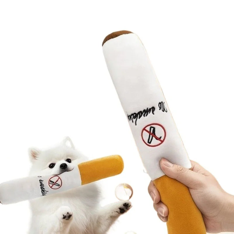 PuffPaws Squeaky Cigar Toy – Plush Dog Chew Toy | Durable Bite-Resistant Squeaker | Interactive Novelty Dog Toy