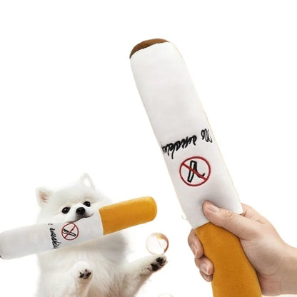 PuffPaws Squeaky Cigar Toy – Plush Dog Chew Toy | Durable Bite-Resistant Squeaker | Interactive Novelty Dog Toy