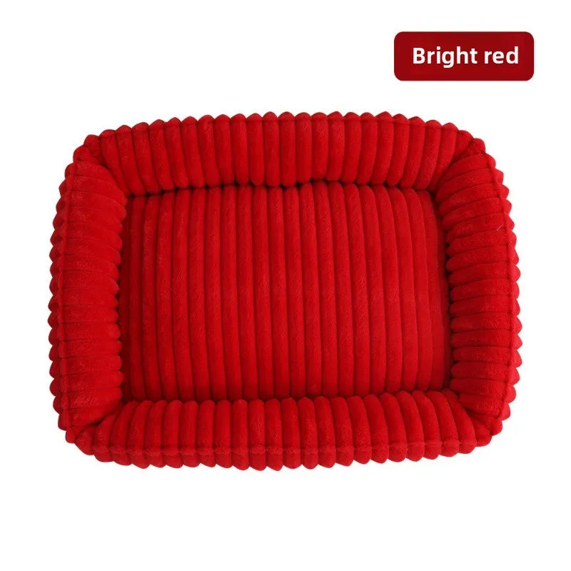 WarmNest Deluxe Dog Bed – Plush Rectangular Pet Sofa | Washable Corduroy Dog & Cat Bed | Cosy Winter Cushion with Removable Cover