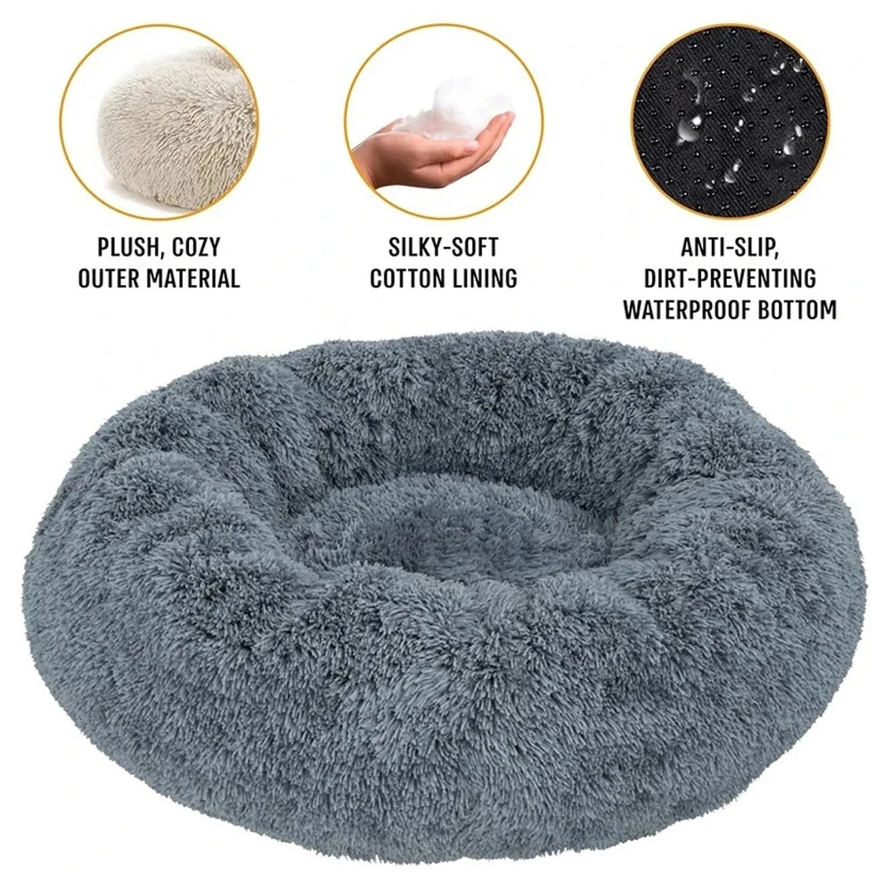 CloudNest Calming Dog Bed – Ultra-Soft Plush Pet Bed | Warm Washable Round Dog Sofa | Non-Slip Comfort Bed for Dogs & Cats