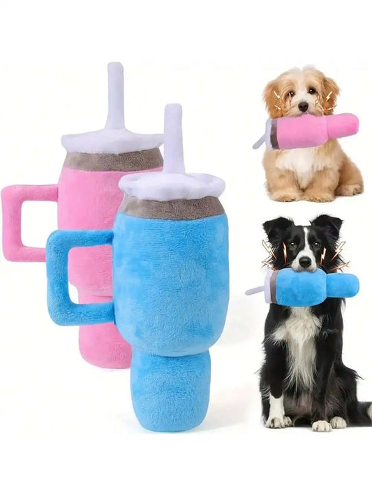 Sip & Squeak Plush Cup Toy – Interactive Dog Chew Toy | Soft Squeaky Teething Toy | Bite-Resistant Plush Toy for Puppies & Dogs