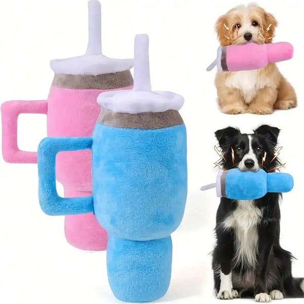 Sip & Squeak Plush Cup Toy – Interactive Dog Chew Toy | Soft Squeaky Teething Toy | Bite-Resistant Plush Toy for Puppies & Dogs